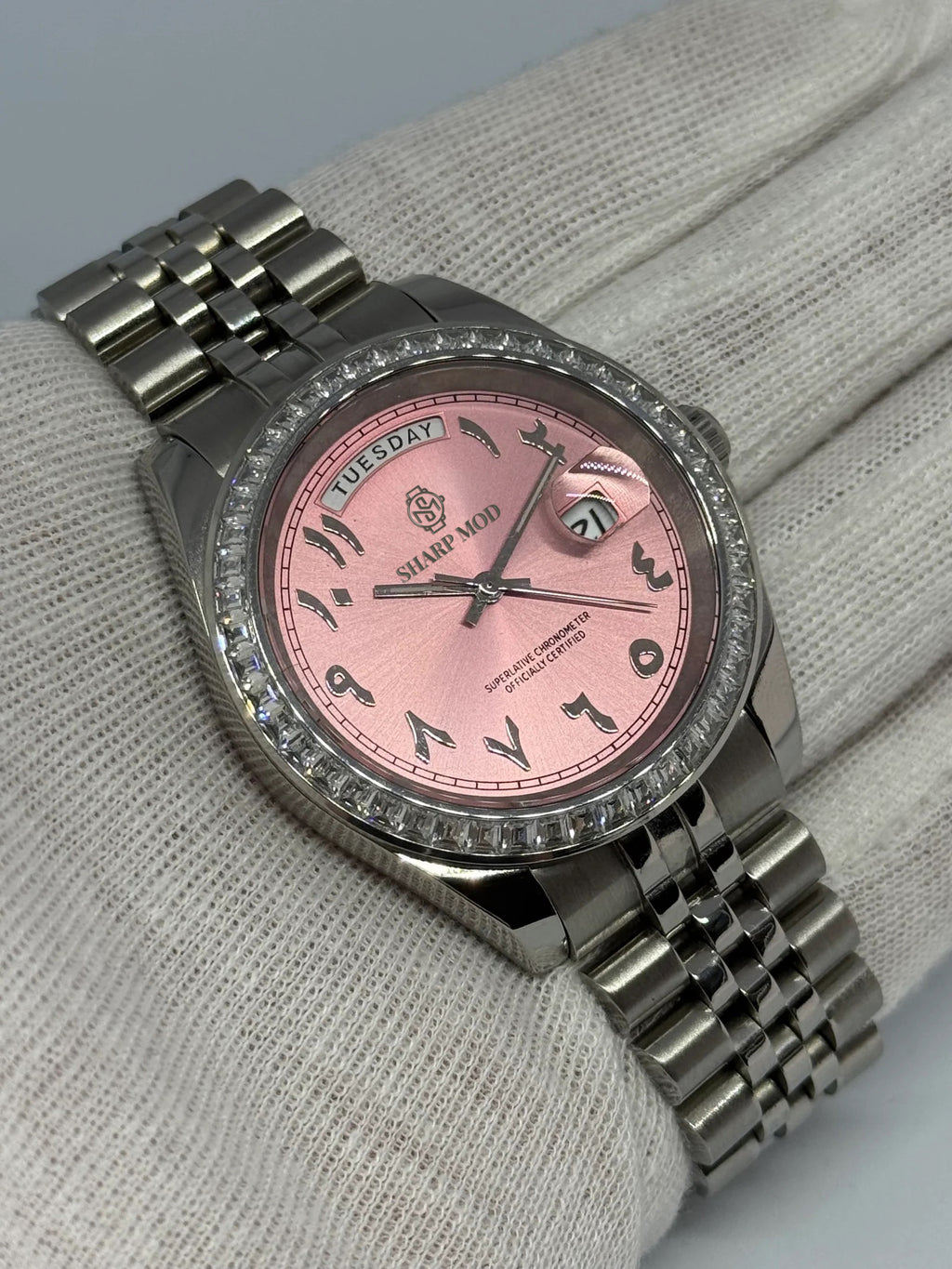 SharpDate Arabic Dial Rose Ornée Diamants