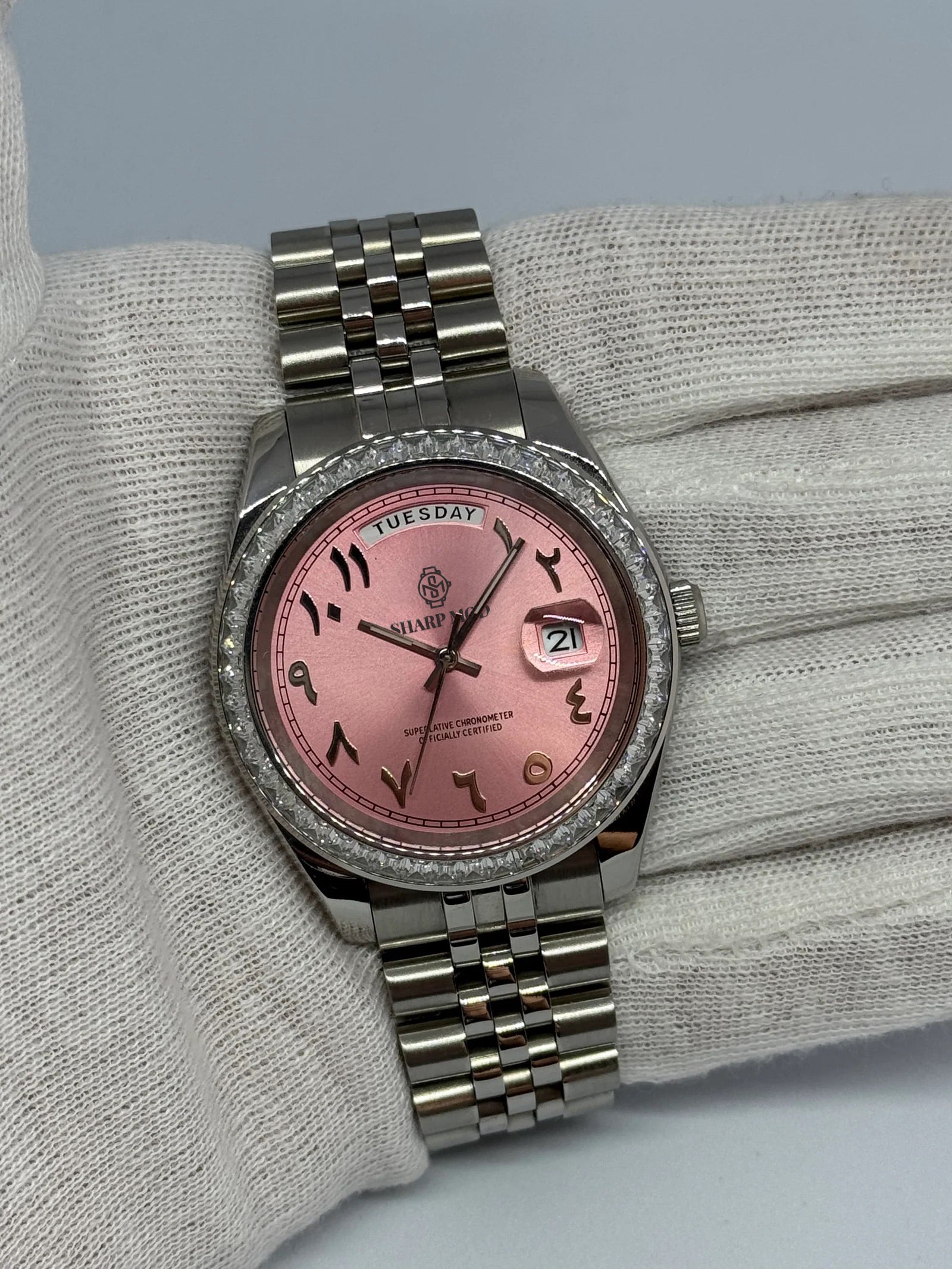 SharpDate Arabic Dial Rose Ornée Diamants